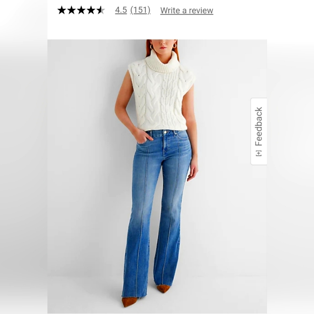 Mid Rise Medium Wash Pintuck Raw Hem FlexX '70s Flare Jeans-NWT